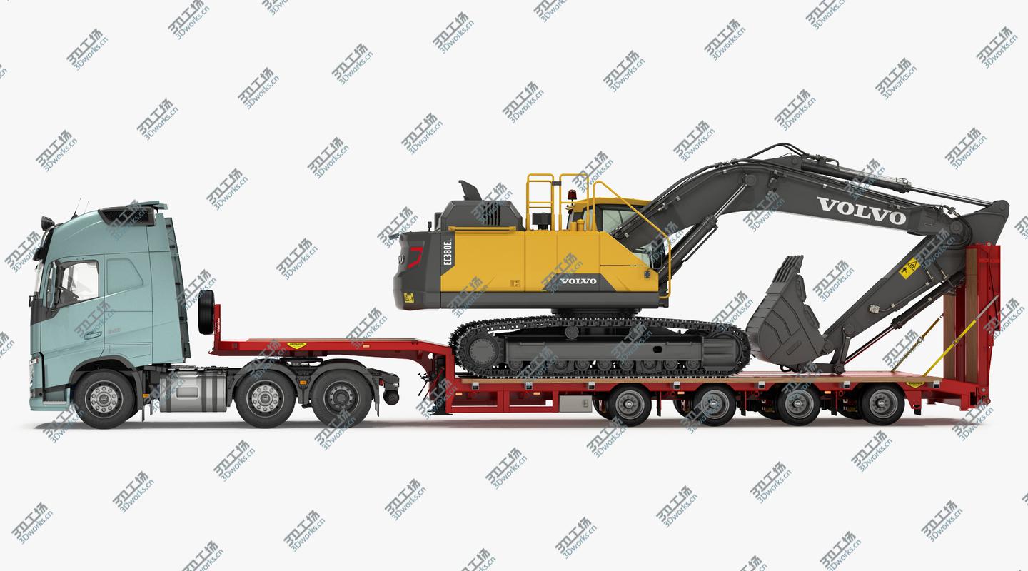 images/goods_img/202104023/Volvo FH - Broshuis 4-axle semi-low loader Trailer and Tracked Excavator VOLVO EC380El 3D model/2.jpg